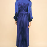 Satin Sapphire Pleated Midi Dress