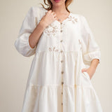 Embroidered Tiered Button Front Dress