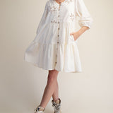 Embroidered Tiered Button Front Dress