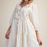 Embroidered Tiered Button Front Dress