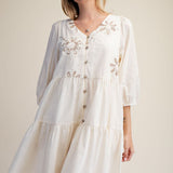 Embroidered Tiered Button Front Dress