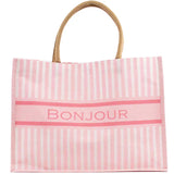 Bonjour Stripe Juco Tote White/Pink