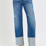 High Rise Ankle Wide Cuffed Jeans