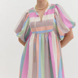 Bubble Slv Pastel Stripe Babydoll Dress