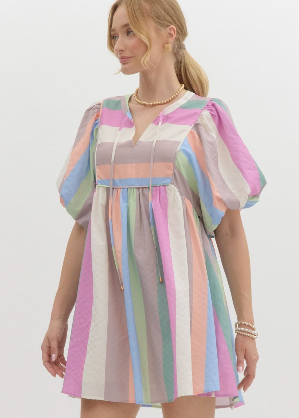 Bubble Slv Pastel Stripe Babydoll Dress