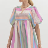 Bubble Slv Pastel Stripe Babydoll Dress