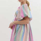 Bubble Slv Pastel Stripe Babydoll Dress