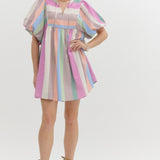 Bubble Slv Pastel Stripe Babydoll Dress