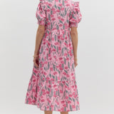 S/S Pink Tiered Midi Dress