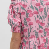 S/S Pink Tiered Midi Dress