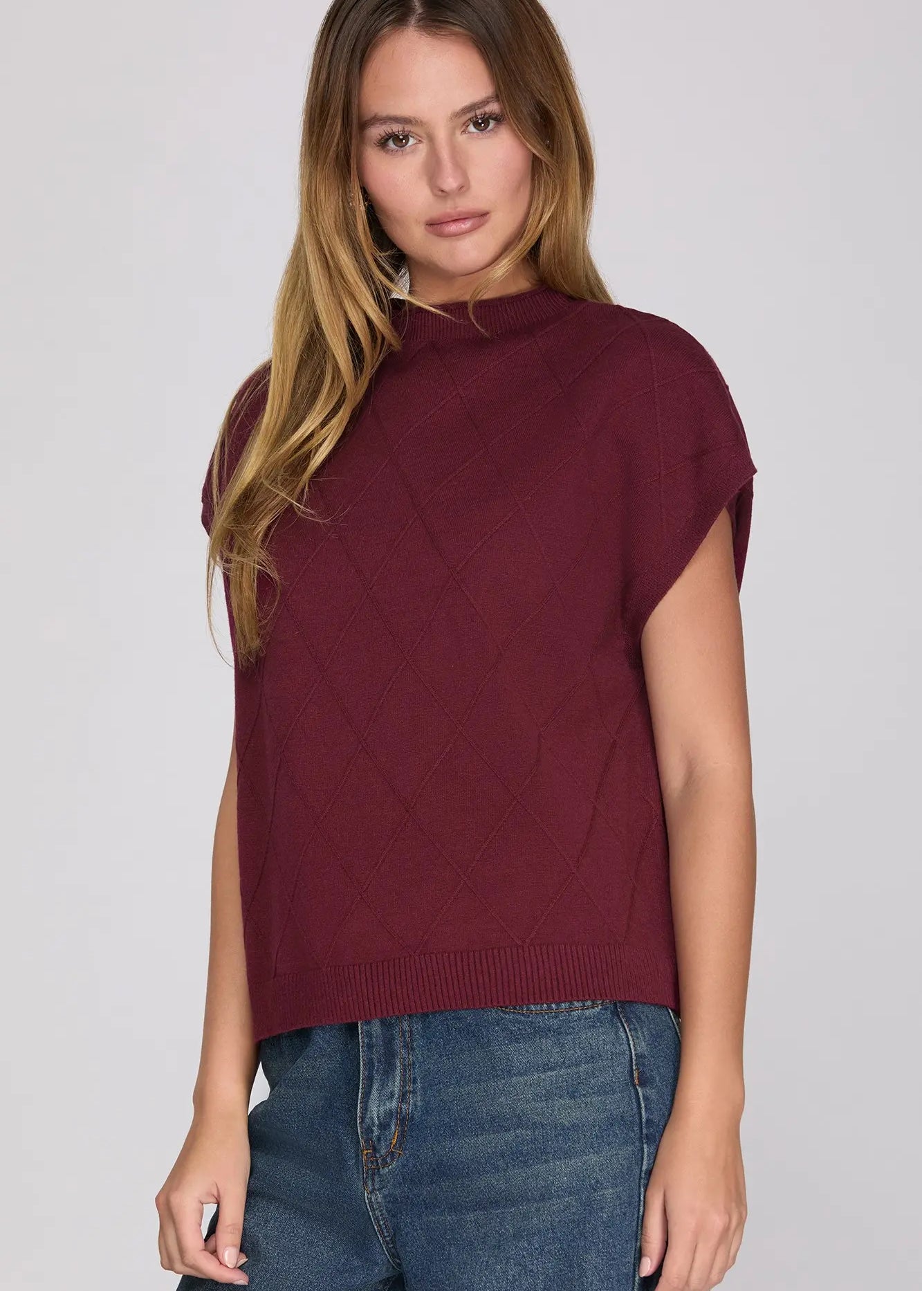 Wine Mock Neck Sweater