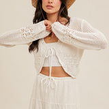 Crochet Knit Tie Front Crop Cardigan