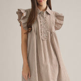 Flutter Sleeve Brown Gingham Dress