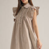 Flutter Sleeve Brown Gingham Dress