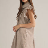 Flutter Sleeve Brown Gingham Dress