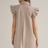 Flutter Sleeve Brown Gingham Dress