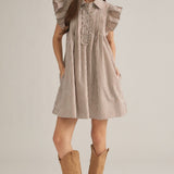 Flutter Sleeve Brown Gingham Dress