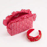 Large Striped Cosmetic Bag, Red