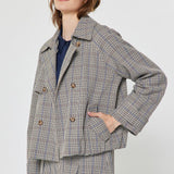 Plaid Cropped Double-Breasted Trench Jacket