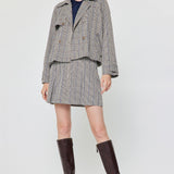 Plaid Cropped Double-Breasted Trench Jacket