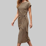 Striped Side-Tie Midi Dress