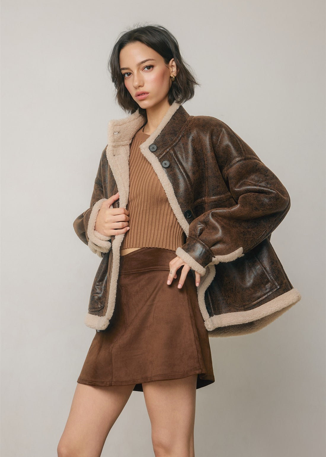 Faux Leather & Shearling Motorcycle Jacket