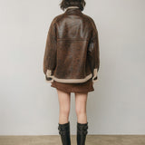 Faux Leather & Shearling Motorcycle Jacket