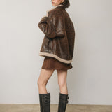 Faux Leather & Shearling Motorcycle Jacket