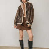Faux Leather & Shearling Motorcycle Jacket