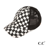 Checkered Criss Cross Pony Cap with Mesh Back