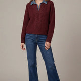 Burgundy Contrast Collar Pullover