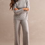 Cable Knit Sweater & Wide Leg Pant Set - Light Mocha