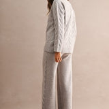 Cable Knit Sweater & Wide Leg Pant Set - Light Mocha