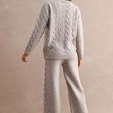 Cable Knit Sweater & Wide Leg Pant Set - Light Mocha