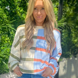 Split Stripe Crew Neck Sweater