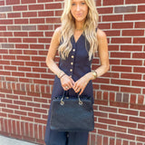 Black Extened Button Front Vest