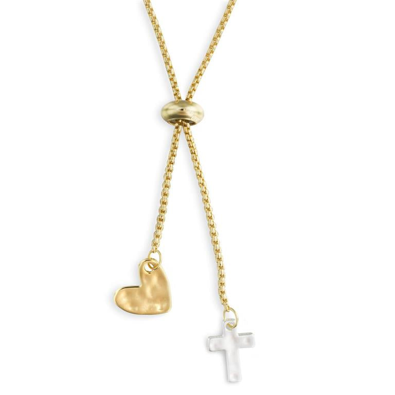 Lariat Charm Necklace Heart and Cross