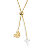 Lariat Charm Necklace Heart and Cross