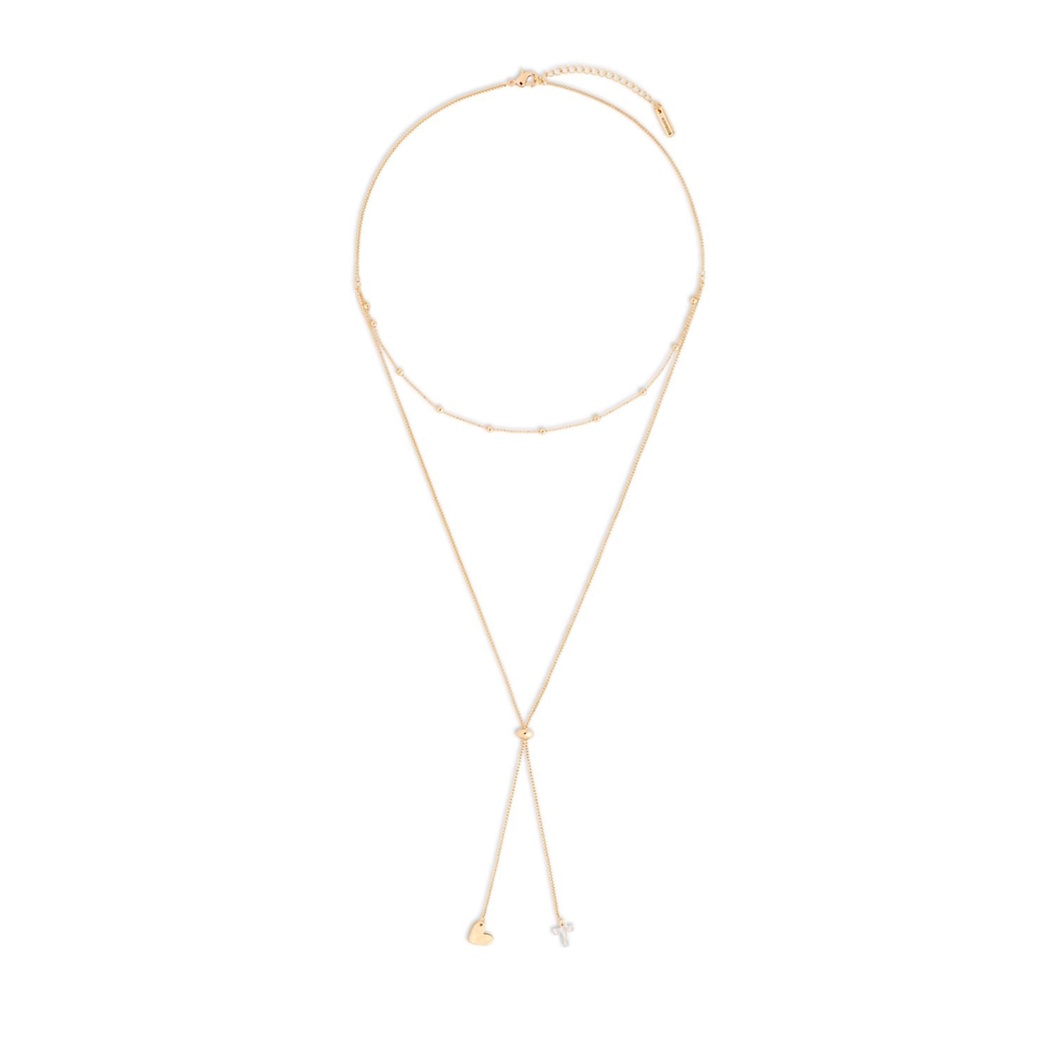 Lariat Charm Necklace Heart and Cross