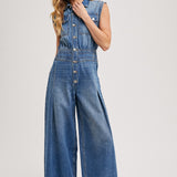 Denim Sleeveless Shirt Jumpsuit
