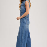 Denim Sleeveless Shirt Jumpsuit