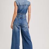 Denim Sleeveless Shirt Jumpsuit
