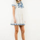 THML Flutter Sleeve Cream Embroidered Dress