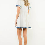 THML Flutter Sleeve Cream Embroidered Dress