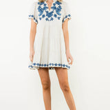 THML Flutter Sleeve Cream Embroidered Dress