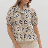 Short Sleeve Garden Ruffle Collar Top