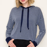Navy & White Striped Hoodie