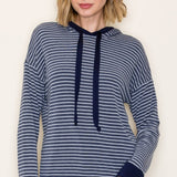 Navy & White Striped Hoodie