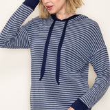 Navy & White Striped Hoodie