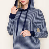 Navy & White Striped Hoodie